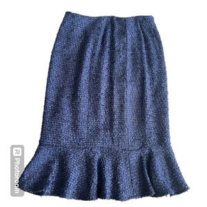 Escada pencil skirt with flared hem. Blue tweed.